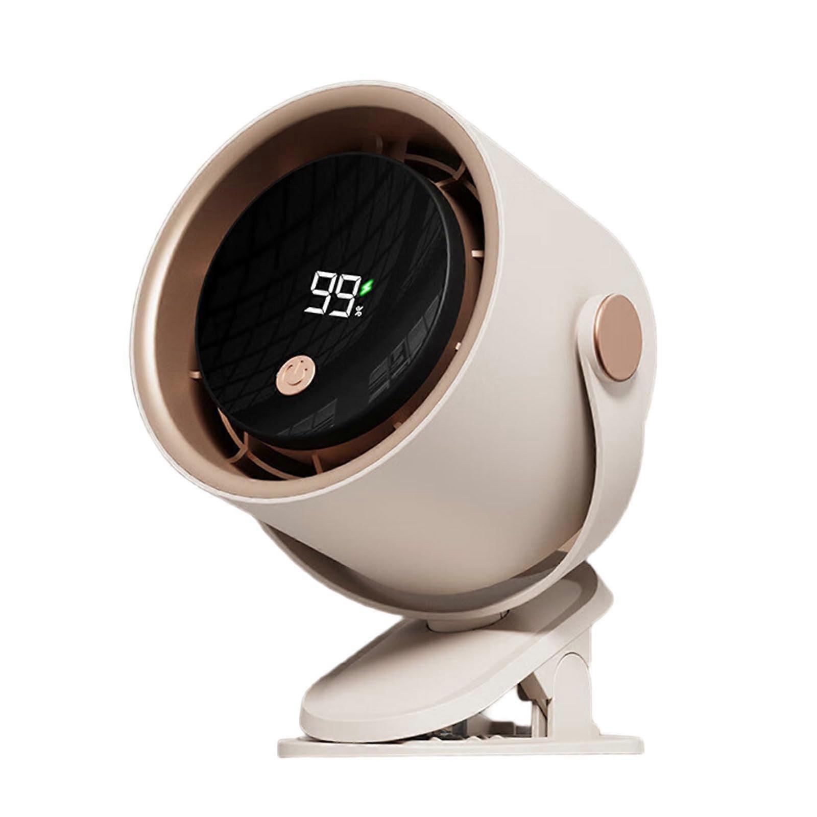 Digital Display Rechargeable Desk Fan with Remote, 360° Rotating ClipOn for Office, Khaki