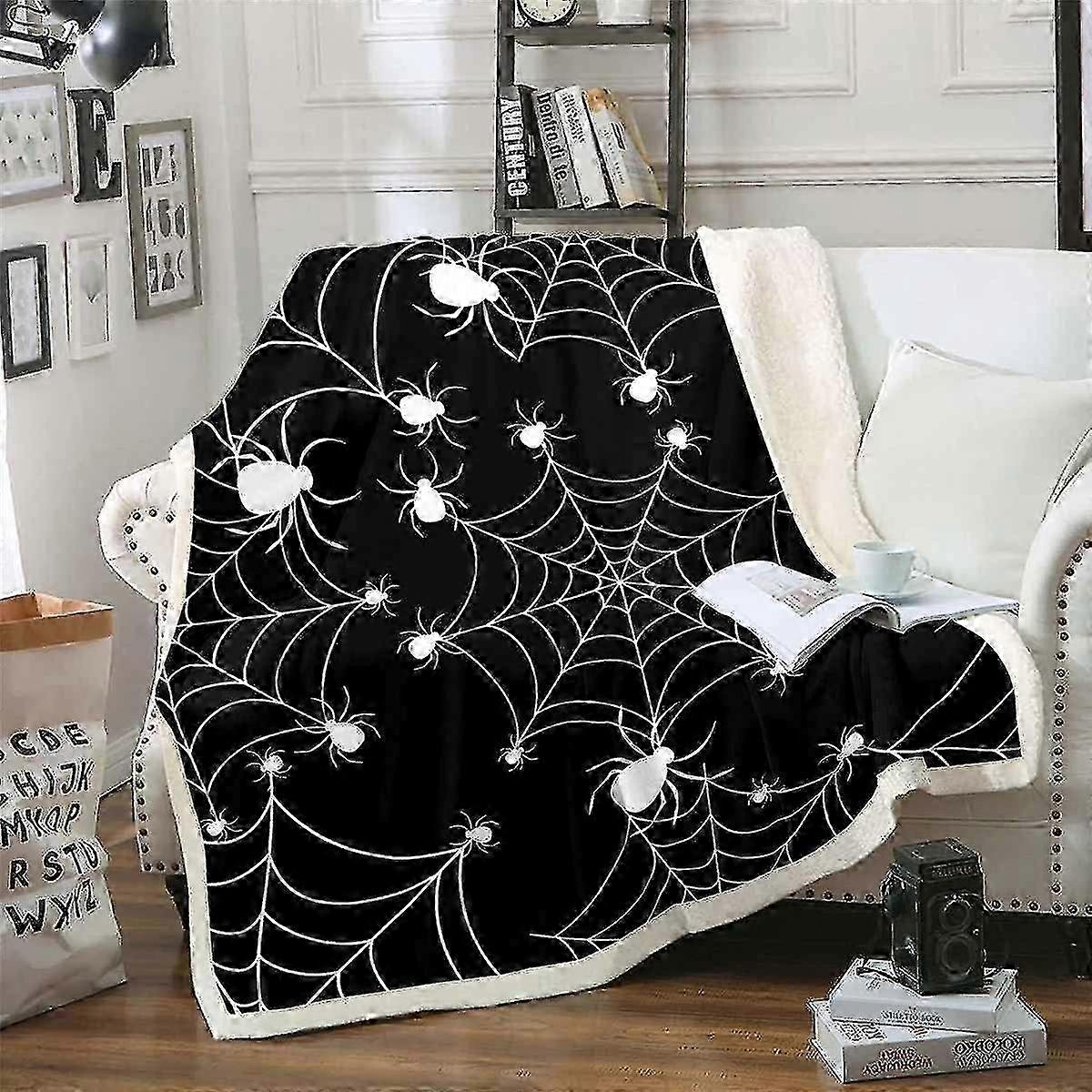 Halloween Fleece Throw Blanket Spider Web Plush Blanket for Bed Sofa Animal Breathable Warm Fuzzy Blanket Black Double 2025
