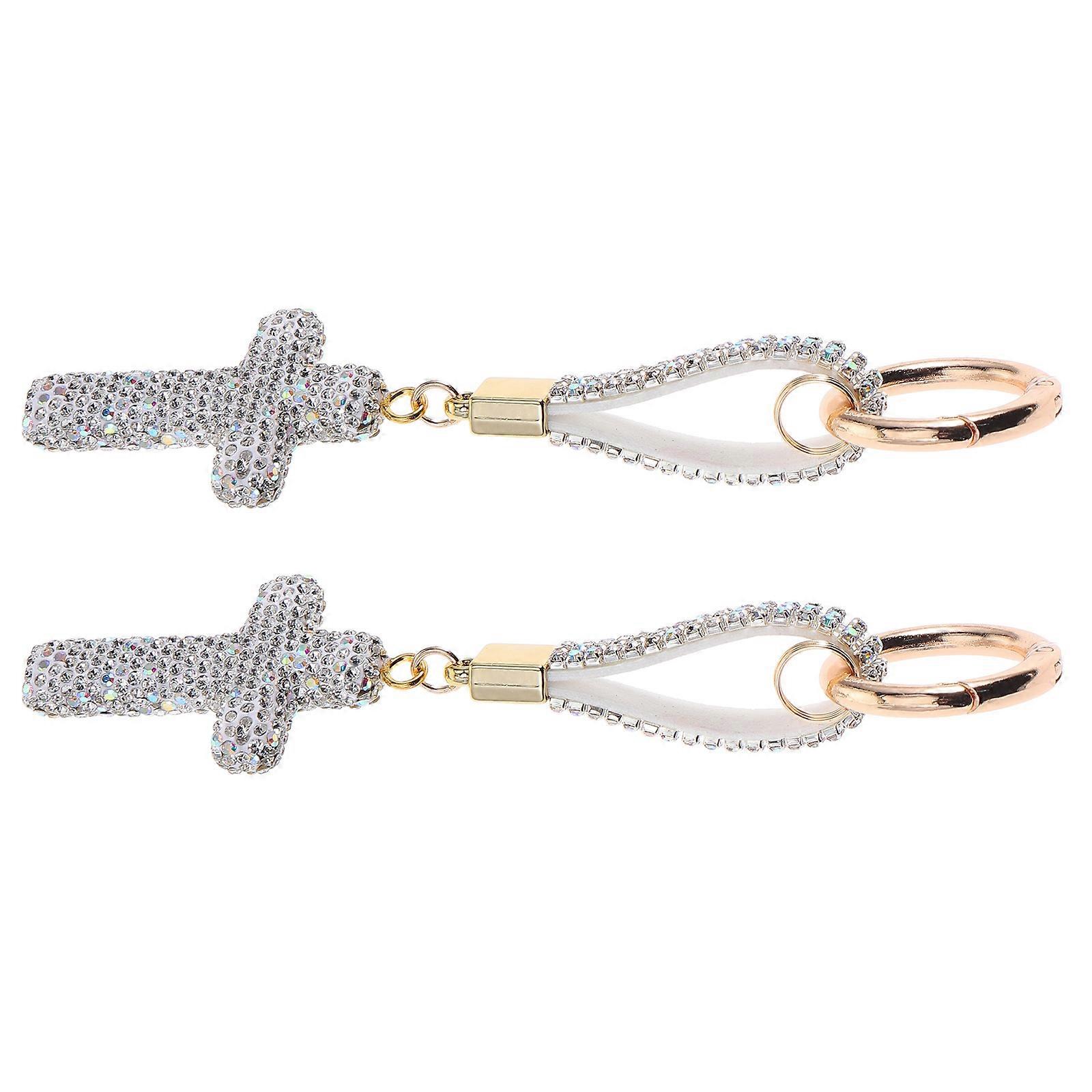 Bling Cross Keychain for Decoration 2Pcs Rhinestone Sparkly Religious Keyring
