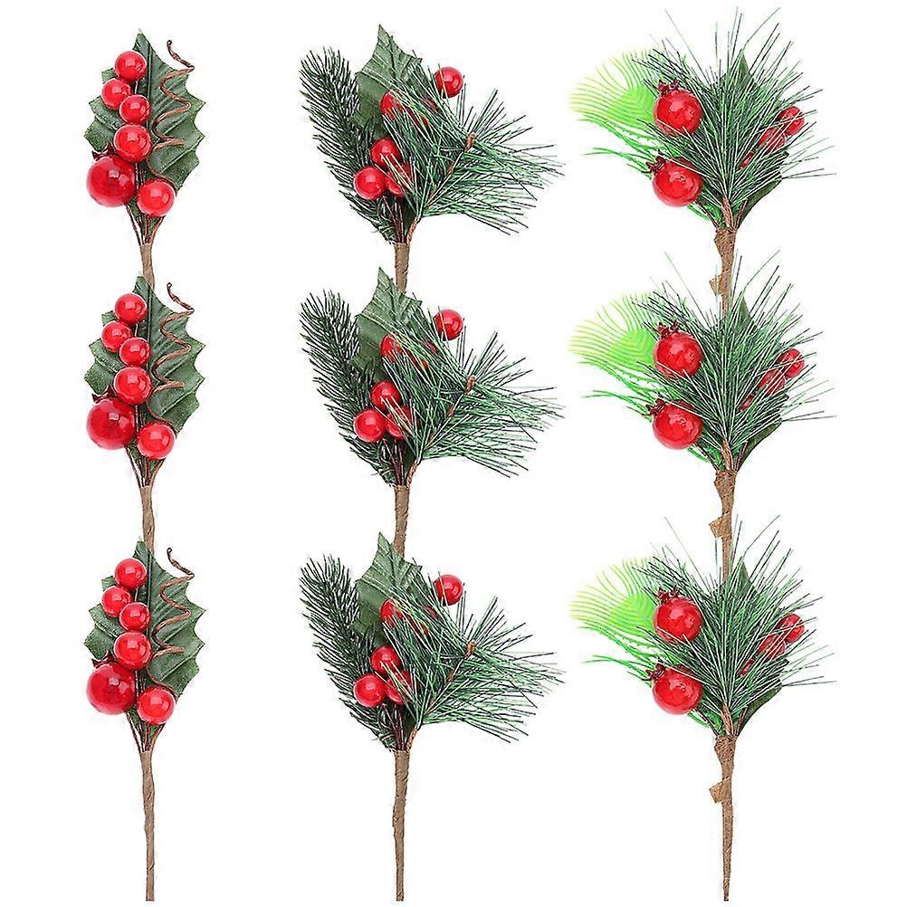 9 Pcs Simulation Berry Branches DIY Bouquet Props Vivid Simulated Berries (Red)