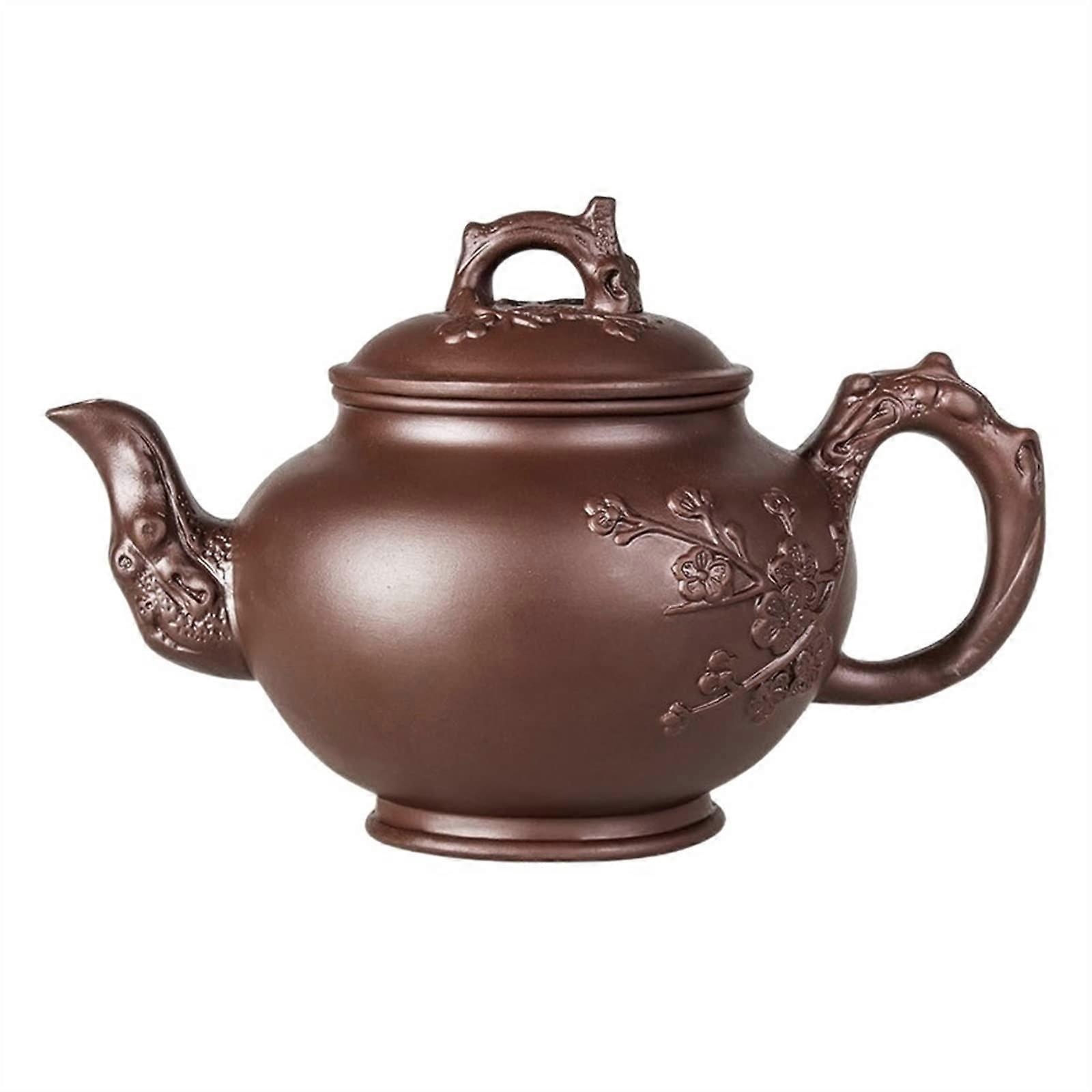Ceramic Teapot 650ML Large Capacity with Plum Pattern, Handmade Tea Kettle for Loose Leaf Tea Brewing