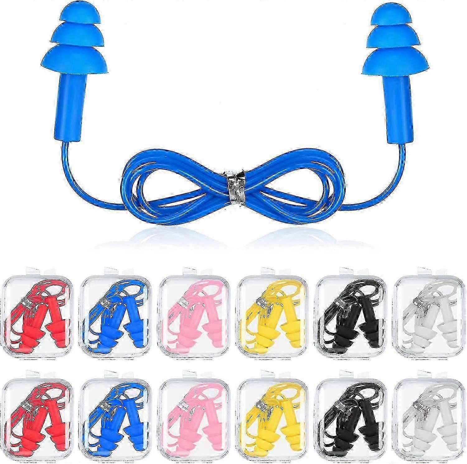 12 Pairs Silicone Earplugs Waterproof Bavoe Corded String Ear Plugs, 6 Colors
