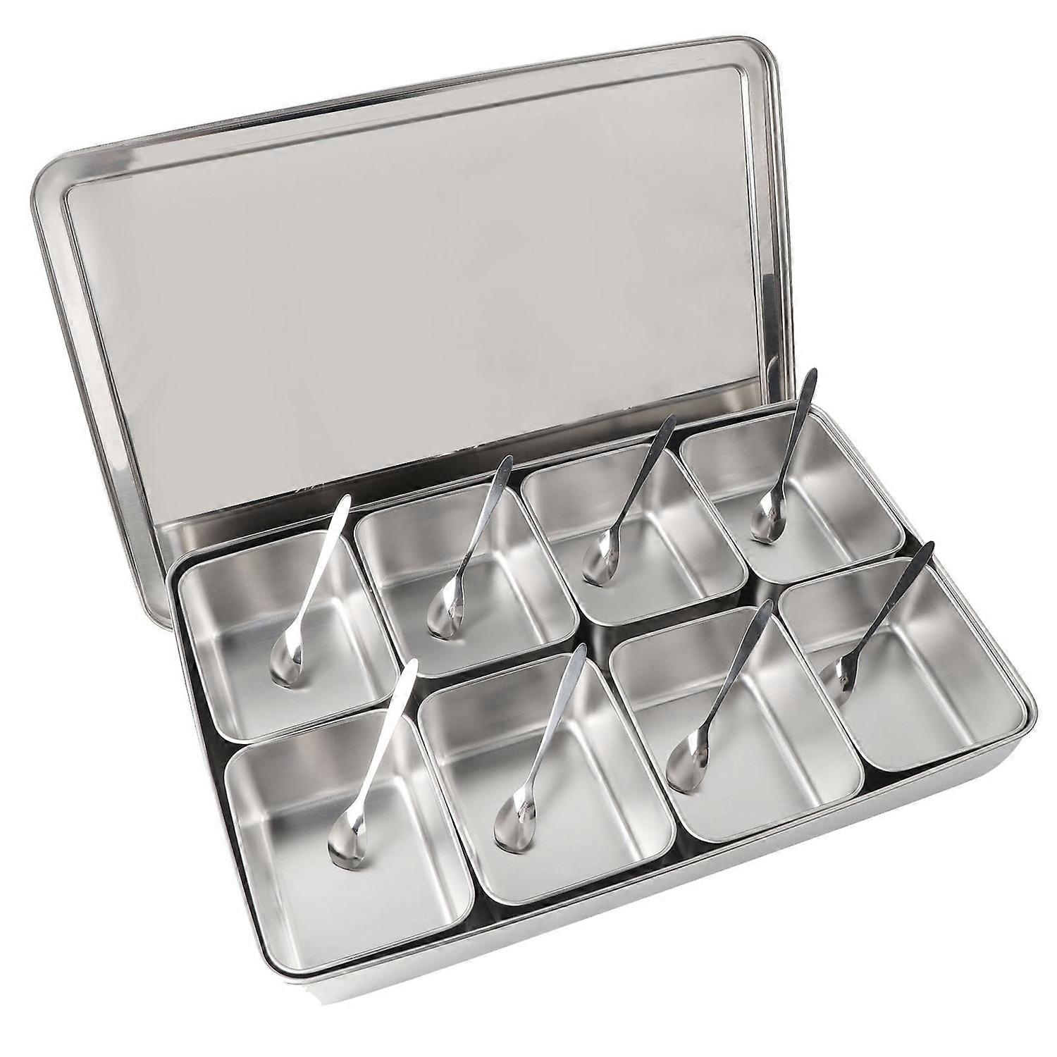 8 Grids Aluminium Alloy Seasoning Box Condiment Storage Containers Spice Jar Kitchen Utensils