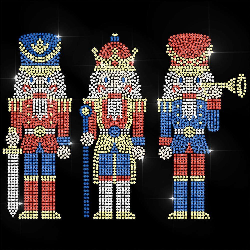Christmas Rhinestone Iron on Transfer Nutcracker Bling Diamond Hotfix Patches for Clothes 11.6"x8.2" Large Iron On Sequin Applique for Jeans Caps Bag 