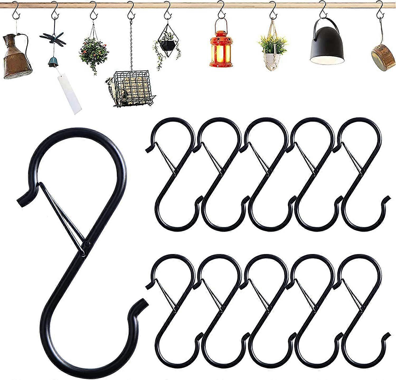 10 small S-shaped hooks, heavy-duty metal hooks with safety buckle
