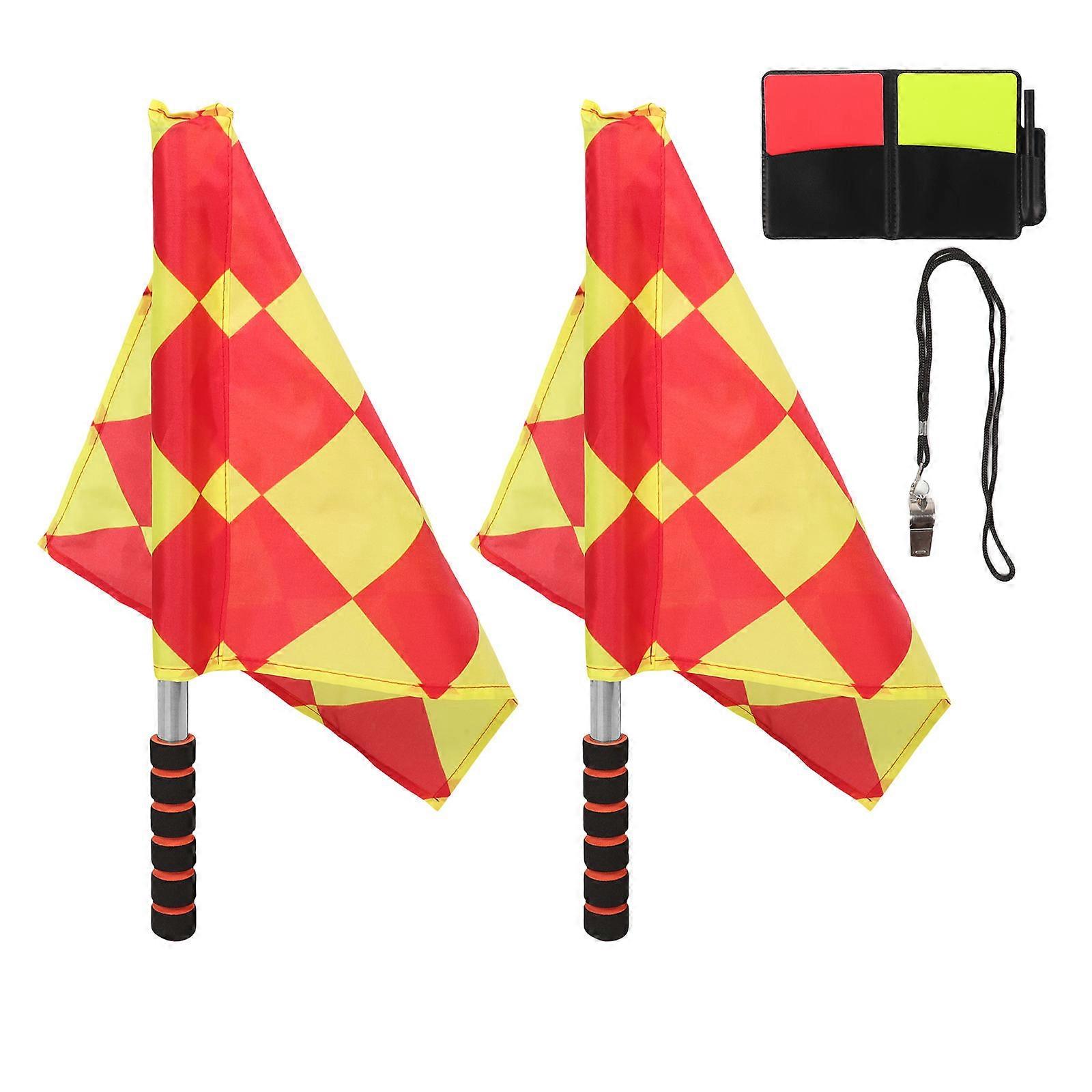 Complete Soccer Referee Card Set Including Checkered Flags Stainless Steel Whistle Red and Yellow Cards Assorted Color 1Set