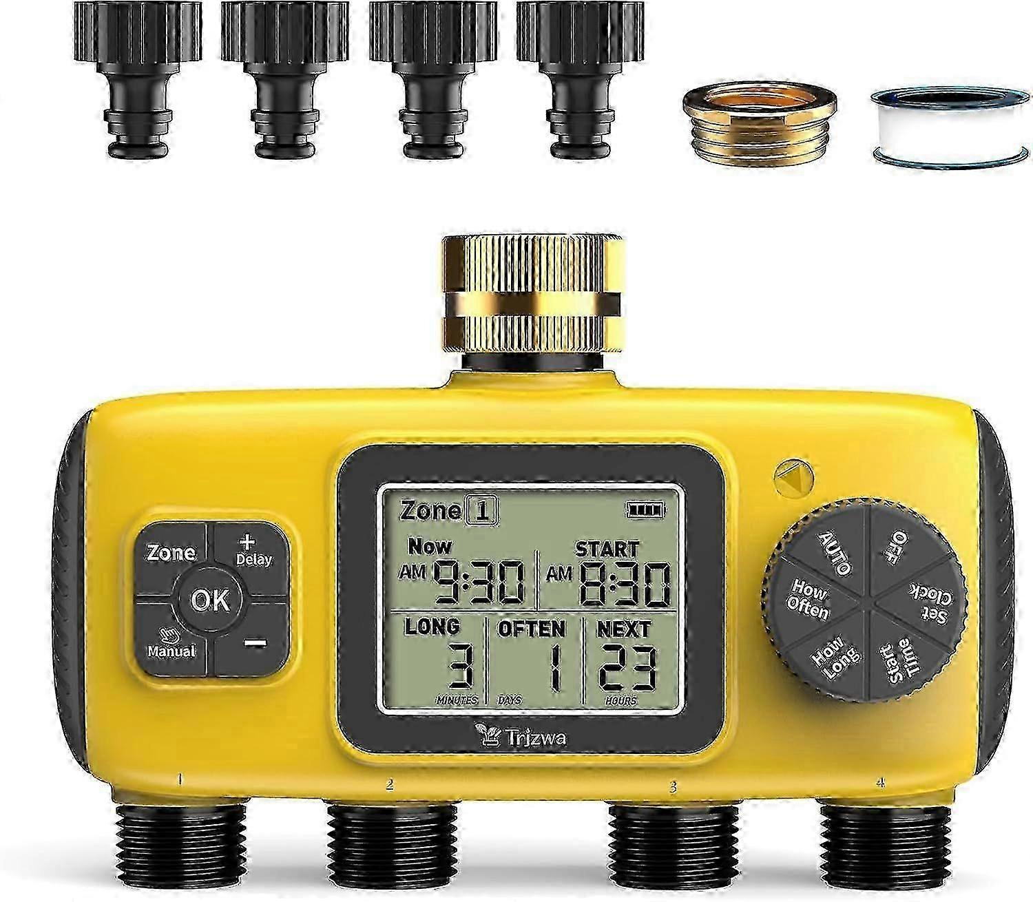 2025 Newest 4 Zone Garden Hose Watering Timer, 4 Outlet Sprinkler Timer with