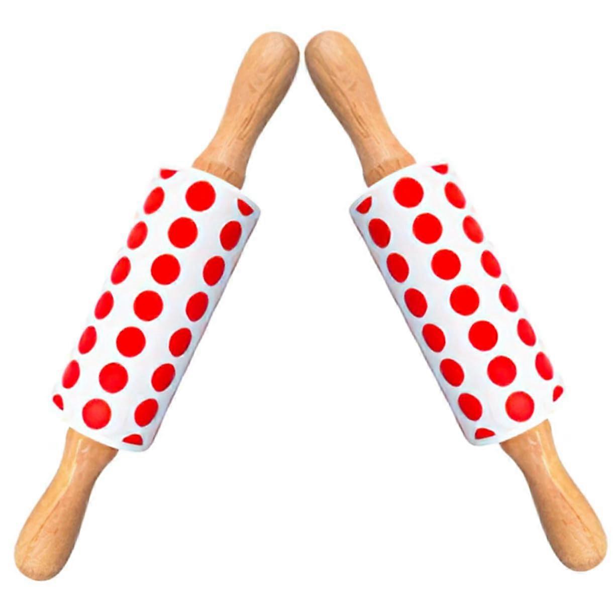 Silicone Rolling Pin Set Nonstick Surface Small Wooden Handle for Baking Cookies Pizza Dumplings