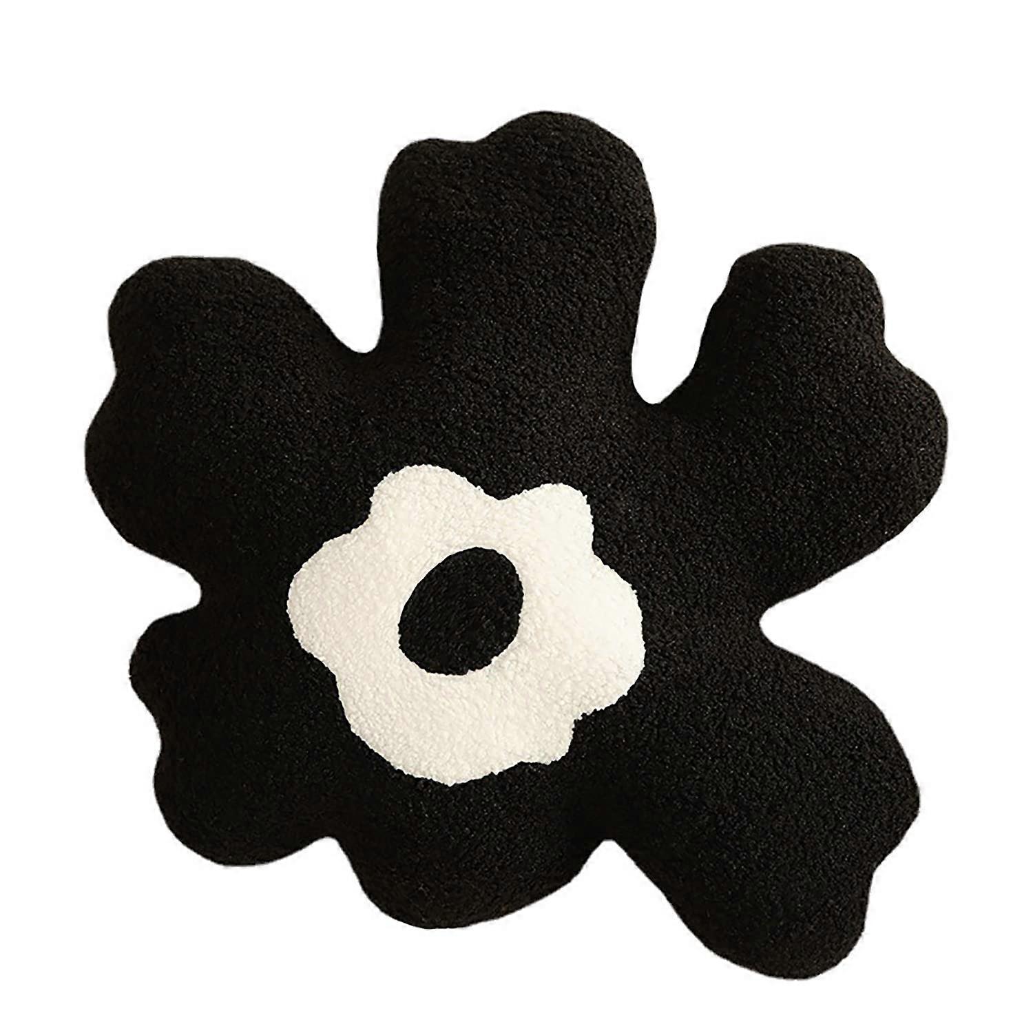 Flower Throw Pillow Plush Decorative Cushion Soft Sherpa Floral Sofa Pillow Black and White