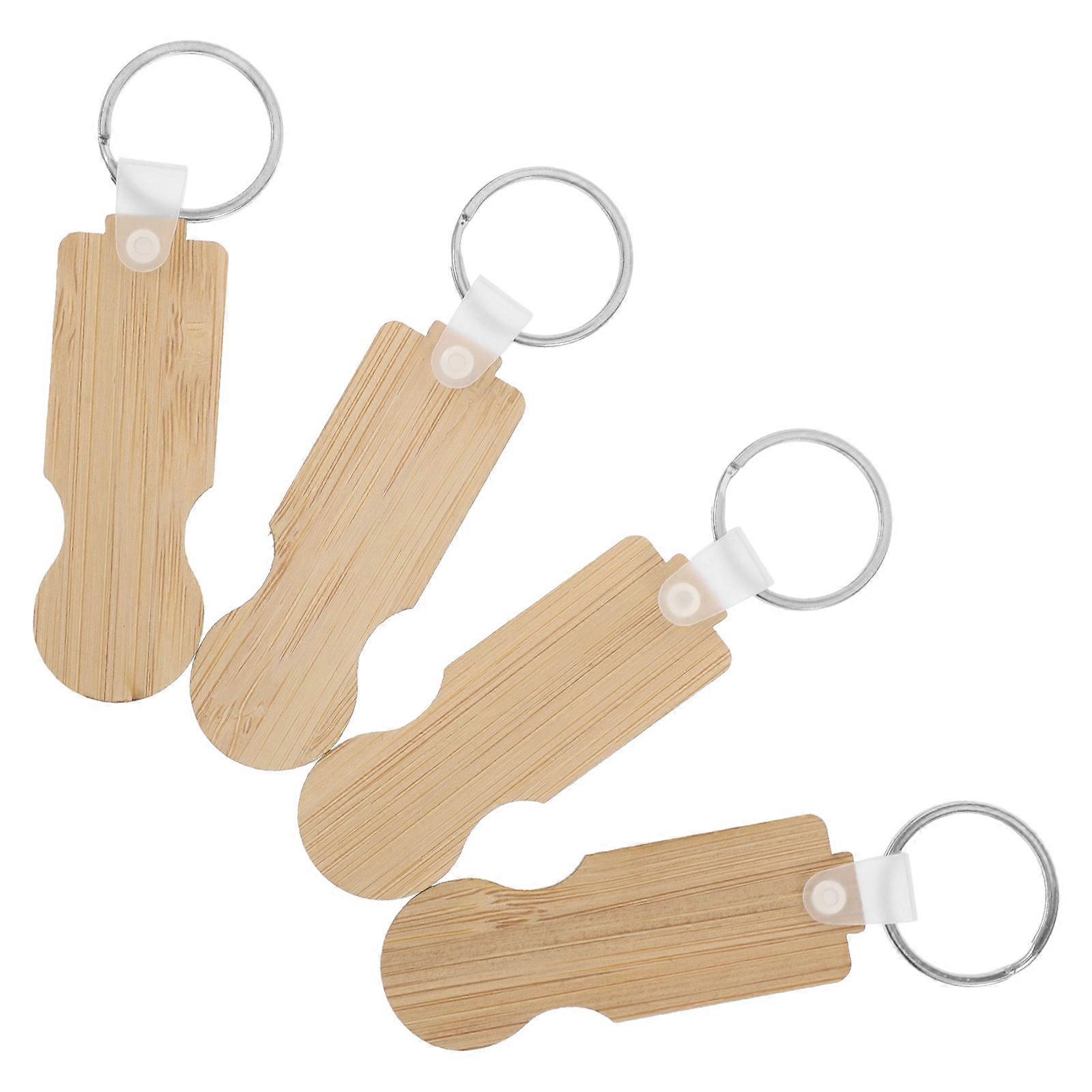 Bamboo Shopping Trolley Token Keychain for Cart 4Pcs Set