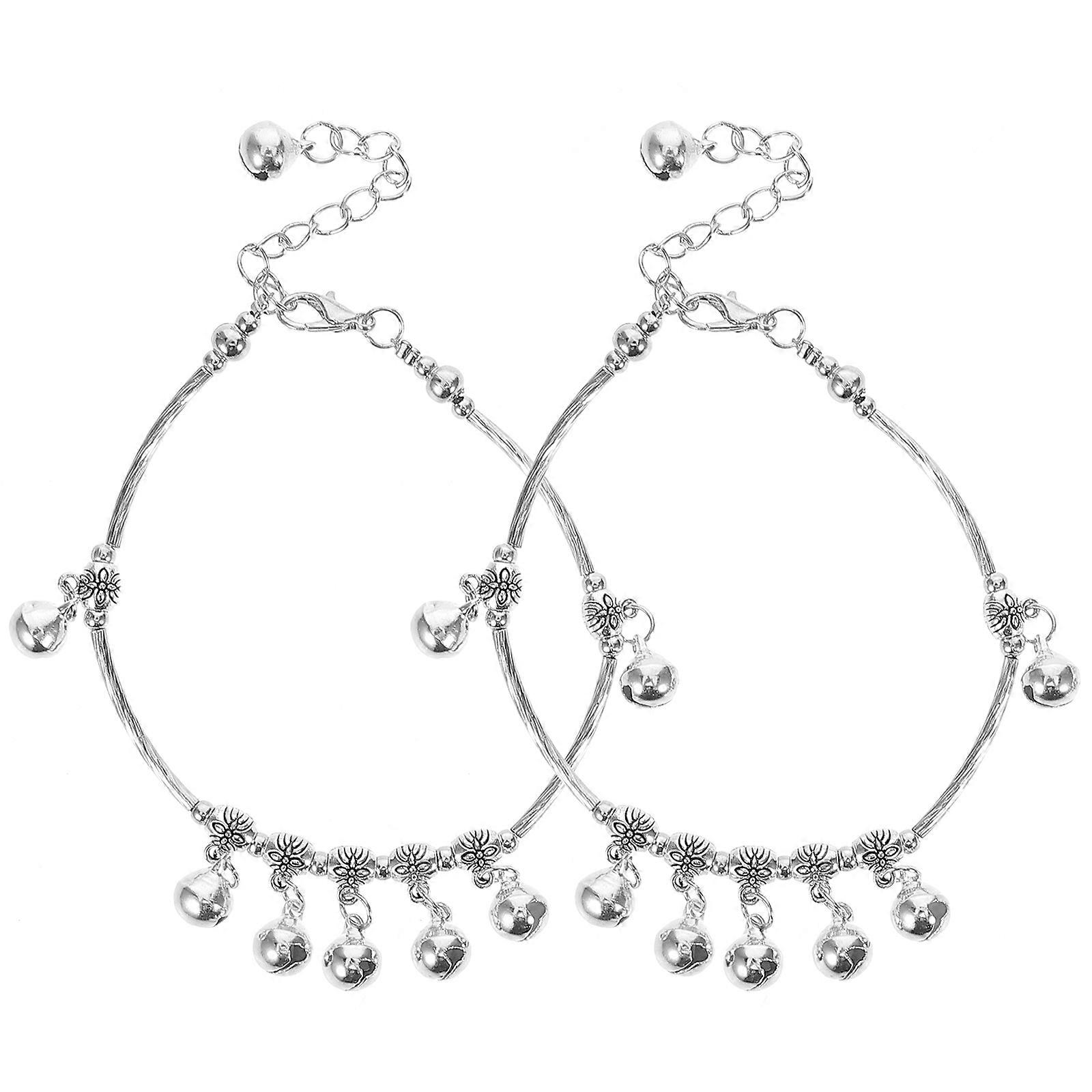 Silver Women's Bell Anklet 2Pcs Ankle Bracelet for Belly Dance