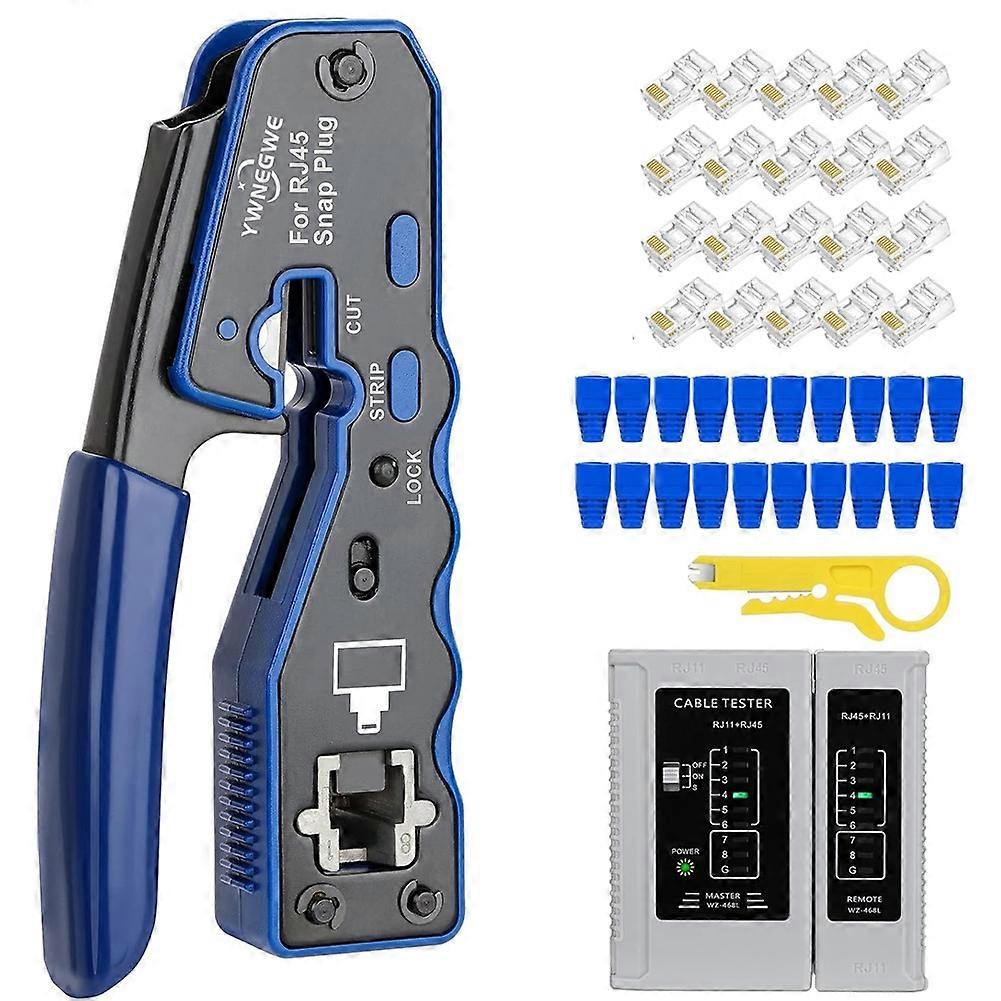 RJ45 Crimp Tool Kit Pass Thru Ethernet Crimper for Cat5e Cat6a 8P8C Modular Connectors, Compatible Cat6 Crimping Tool