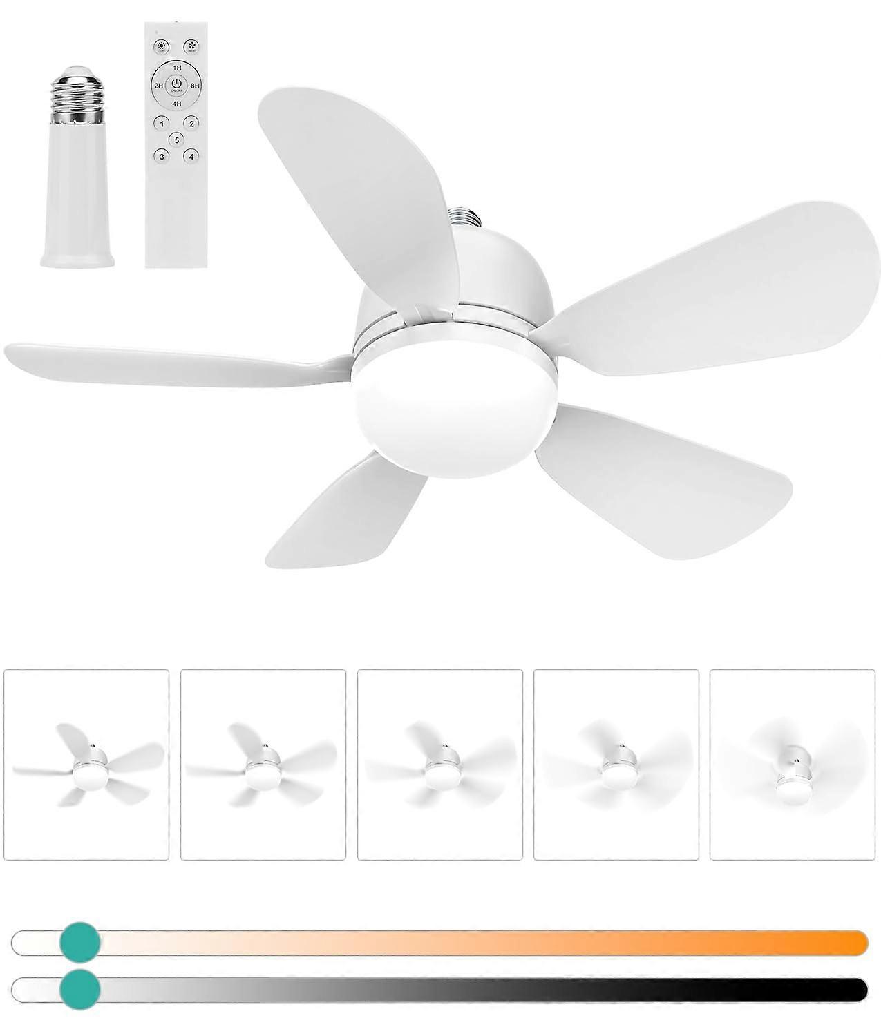 Ceiling Fan with Light and Remote, 20 Inch E26 Screwin, 5 Speed Adjustable LED for Bedroom Kitchen White