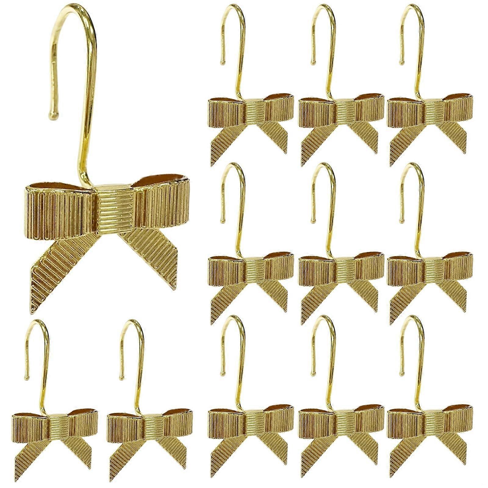 Gold Shower Curtain Hooks 12 Pcs, Elegant Bowknot Design, Rustproof Zinc Alloy for Bathroom