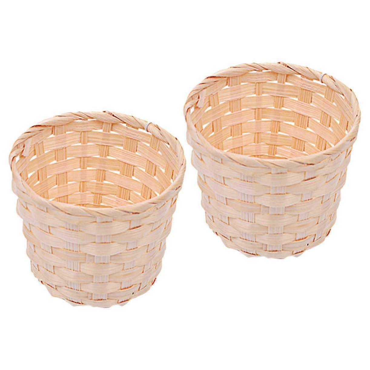 2pcs Handwoven Bamboo Storage Basket Set Rustic Wicker Baskets for Home Organization Beige