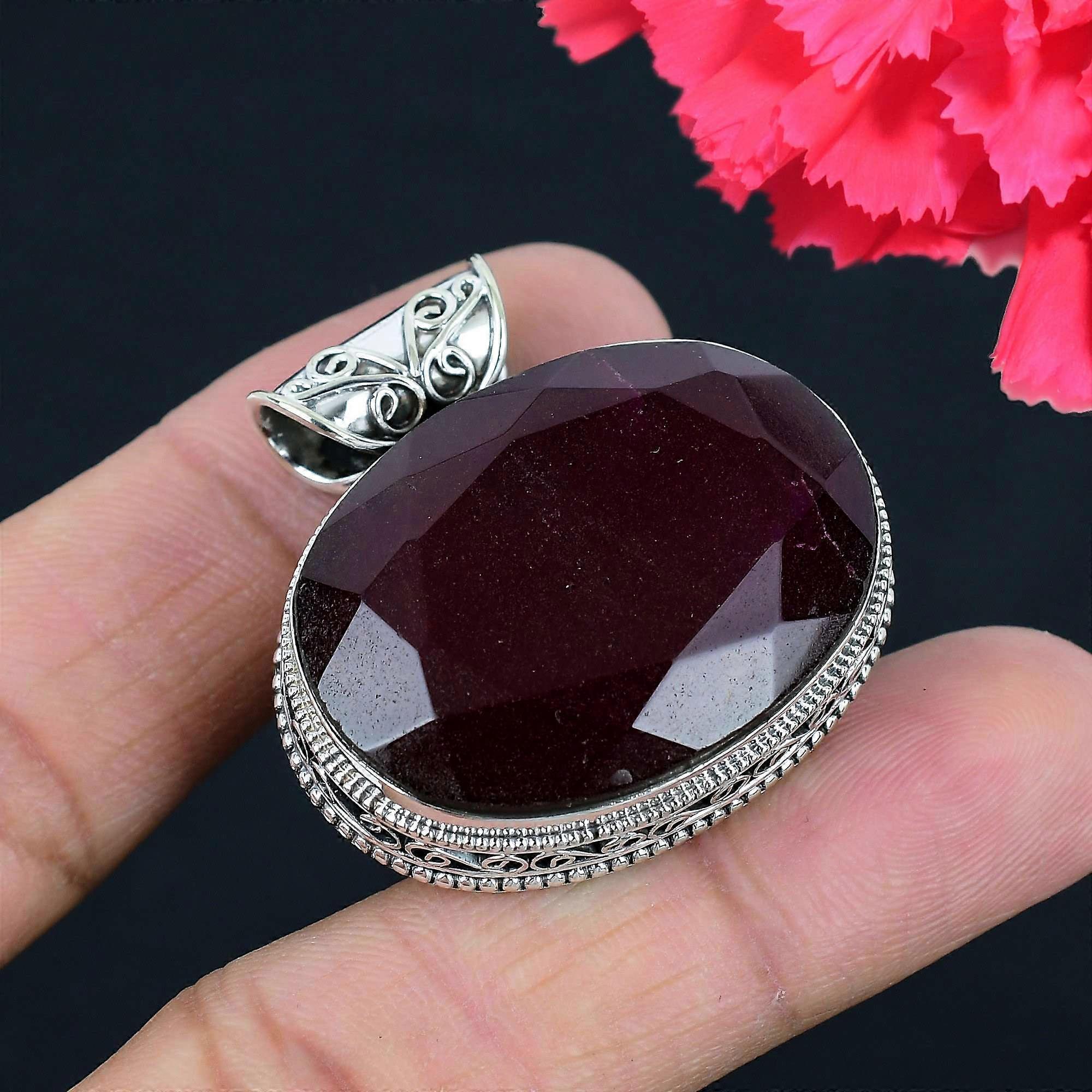 Ruby Gemstone Pendant Solid 925 Sterling Silver Pendant Jewelry Gift For Unisex