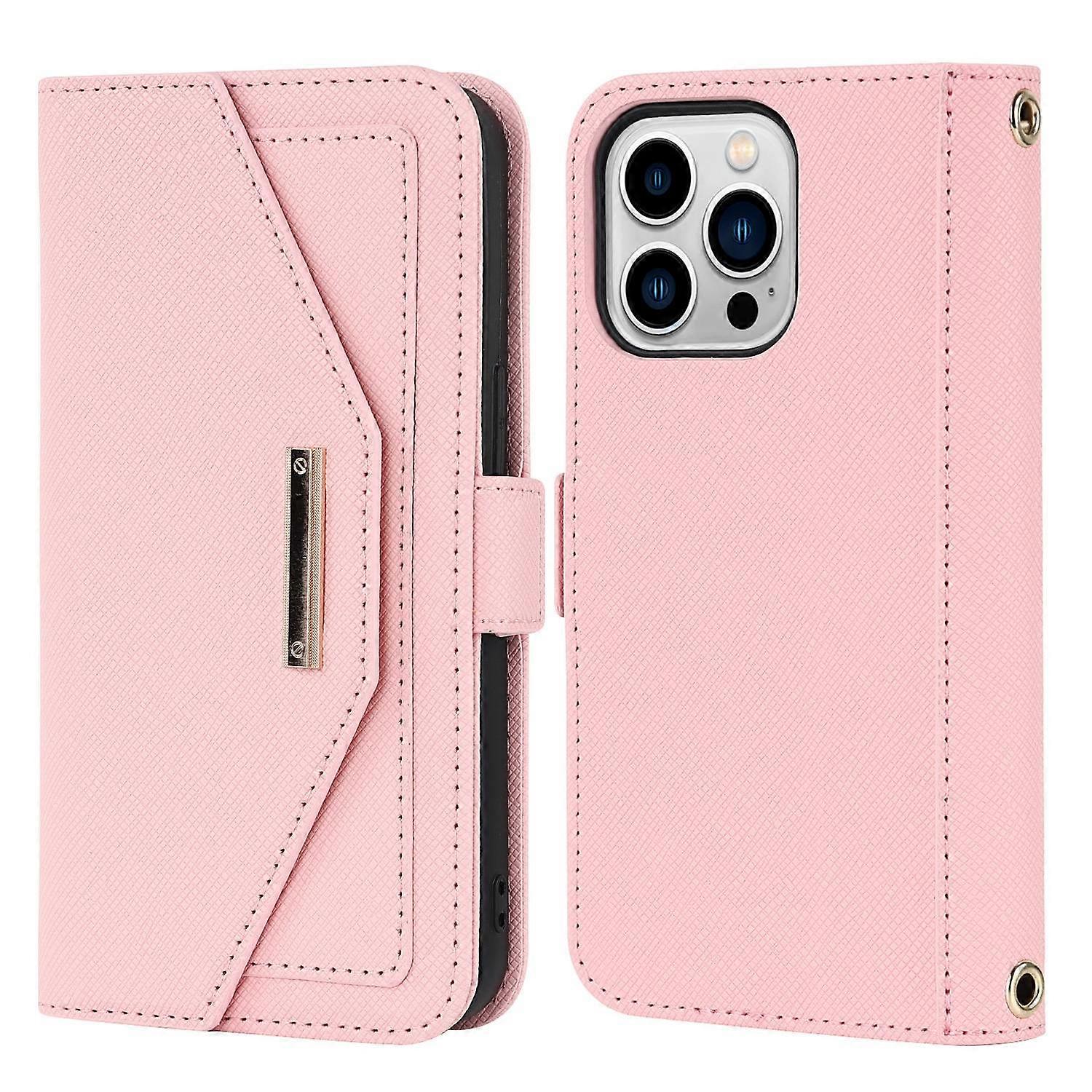 Case For Iphone 13 Mini Pink Cross-grain Wallet Leather No8097