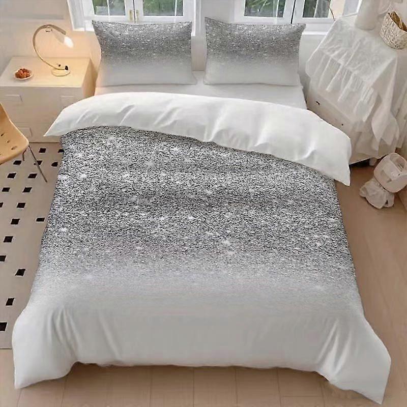 3pcs Silvery Glitter Pattern Duvet Cover Set - Printed Duvet Cover Set Bedding Set