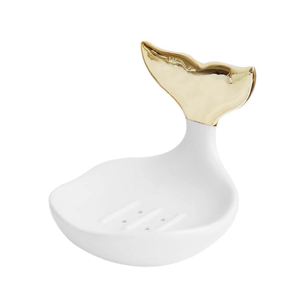 Ceramic Soap Dish with Mermaid Fishtail, Ring Organizer Bathroom Sink Holder, Space Saving Gift