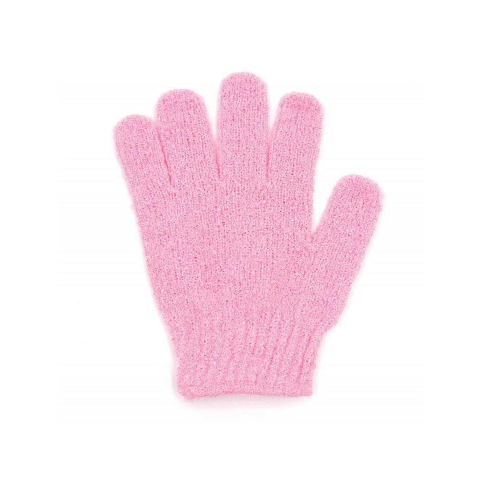 Bath Exfoliating Gloves with DualSided Texture, Soft Nylon FiveFinger Shower Scrub Glove Pink