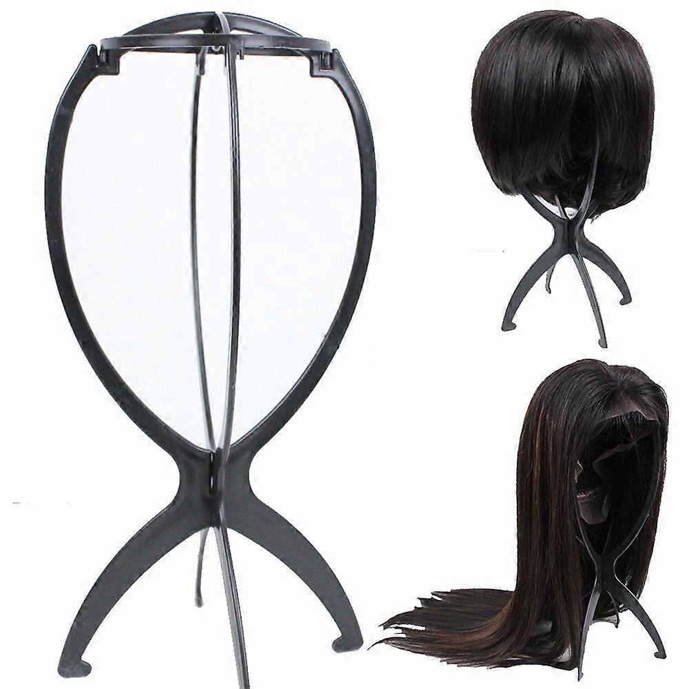 Black Collapsible Wig Stand Holder for Drying and Travel, Foldable Plastic Display Keeps Shape