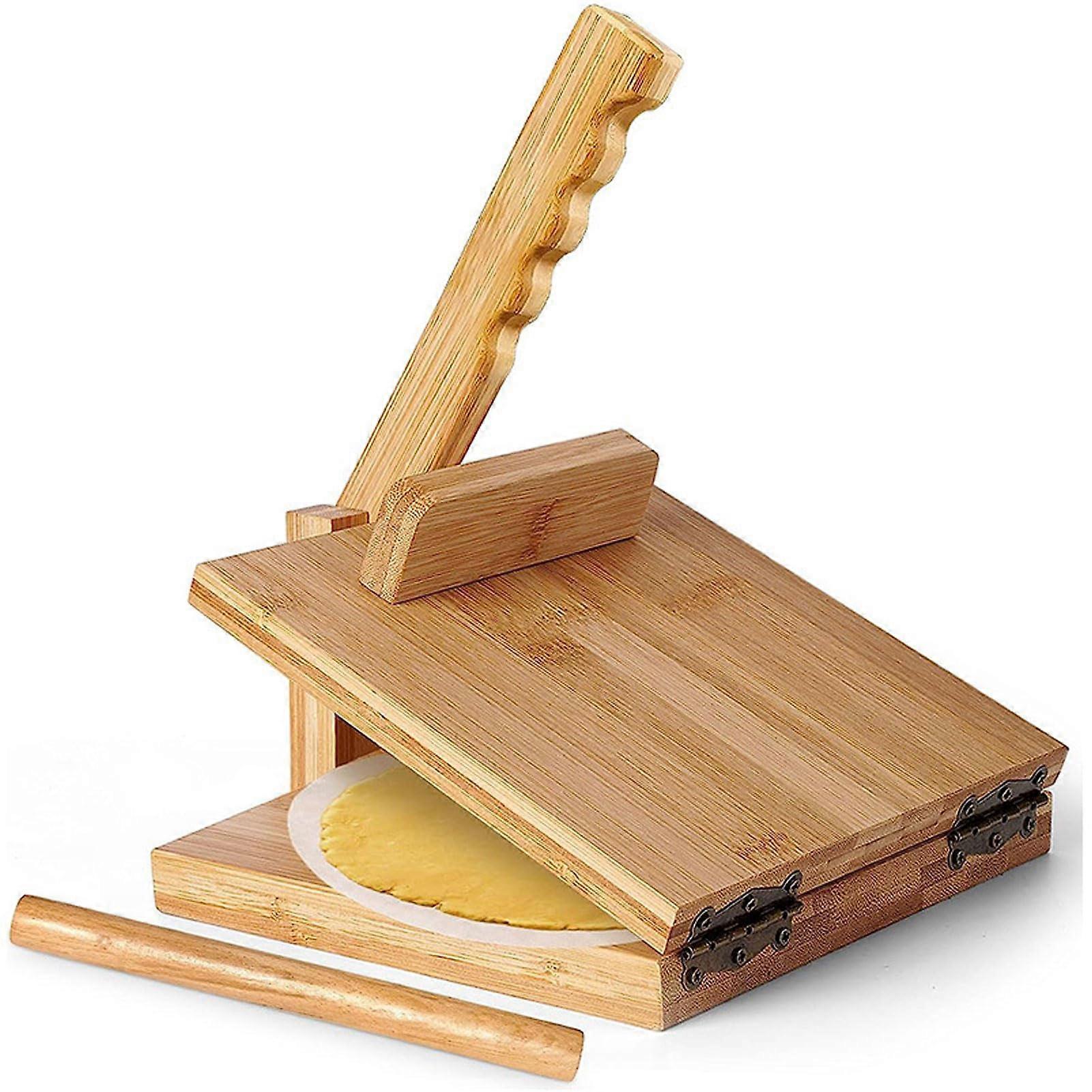 Wooden Tortilla Press Chapati Maker with Rustproof Hinge and 50 Parchment Sheets for Thin Roti