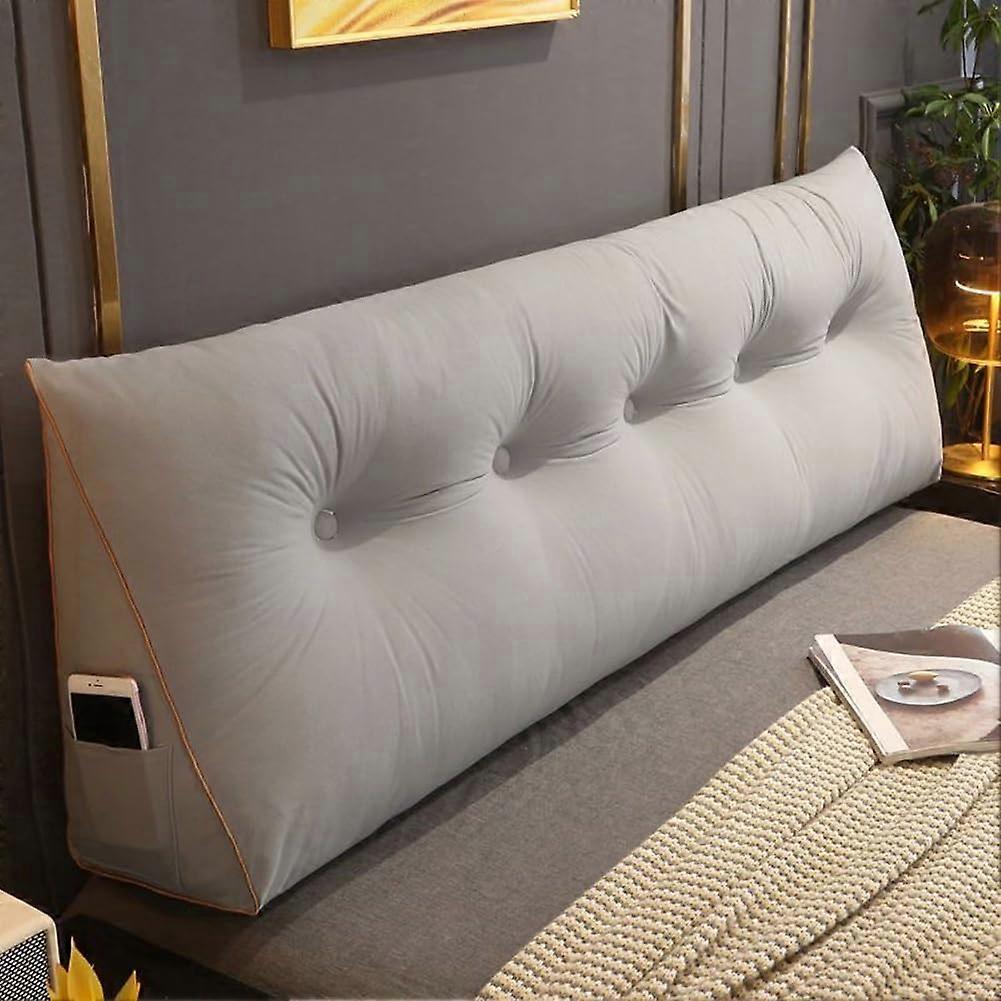 Bed Rest Pillow Light Grey Queen Size Headboard Reading Cushion with Ergonomic Triangular Support