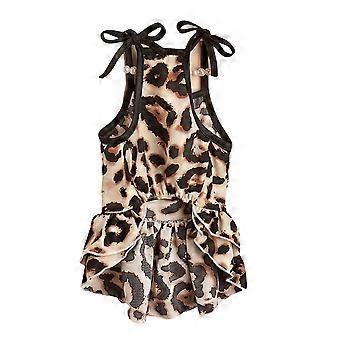 Gonna con bretelle, doppio strato, bordo arricciato, stampa leopardata, vestiti estivi per gatti, abiti per cani