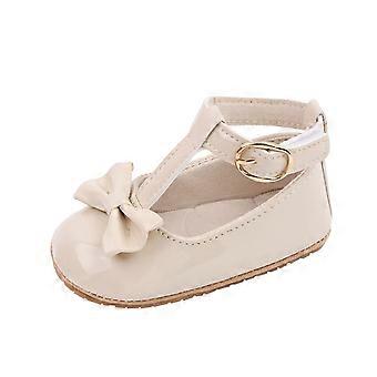 Scarpe per neonati, bambini, estate, nuove, casual, traspiranti, con fiocco carino, fibbia, suola in gomma antiscivolo, suola morbida, scarpe in pelle beige per neonati