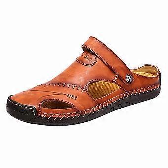Herren-Sandalen, trendige Sommer-Strandstiefel aus Leder, Nähschuhe