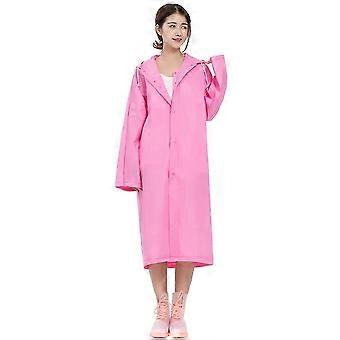 Capa de chuva rosa reutilizável em EVA, impermeável, com capuz, ideal para atividades ao ar livre, caminhadas e camping.