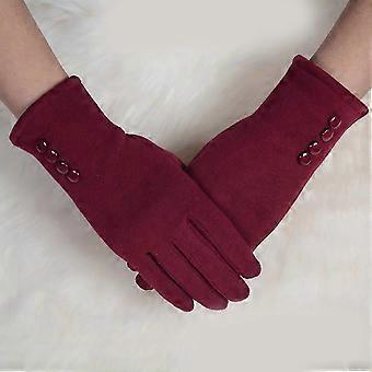Dames touchscreen warme katoenen winterhandschoenen voor motorrijden met vier gespen, rood