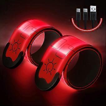 Opgrader LED-armbånd til løb (pakke med 2 stk.), genopladelige reflekterende USB-armbånd, lysbånd med høj synlighed til løbere (rød)