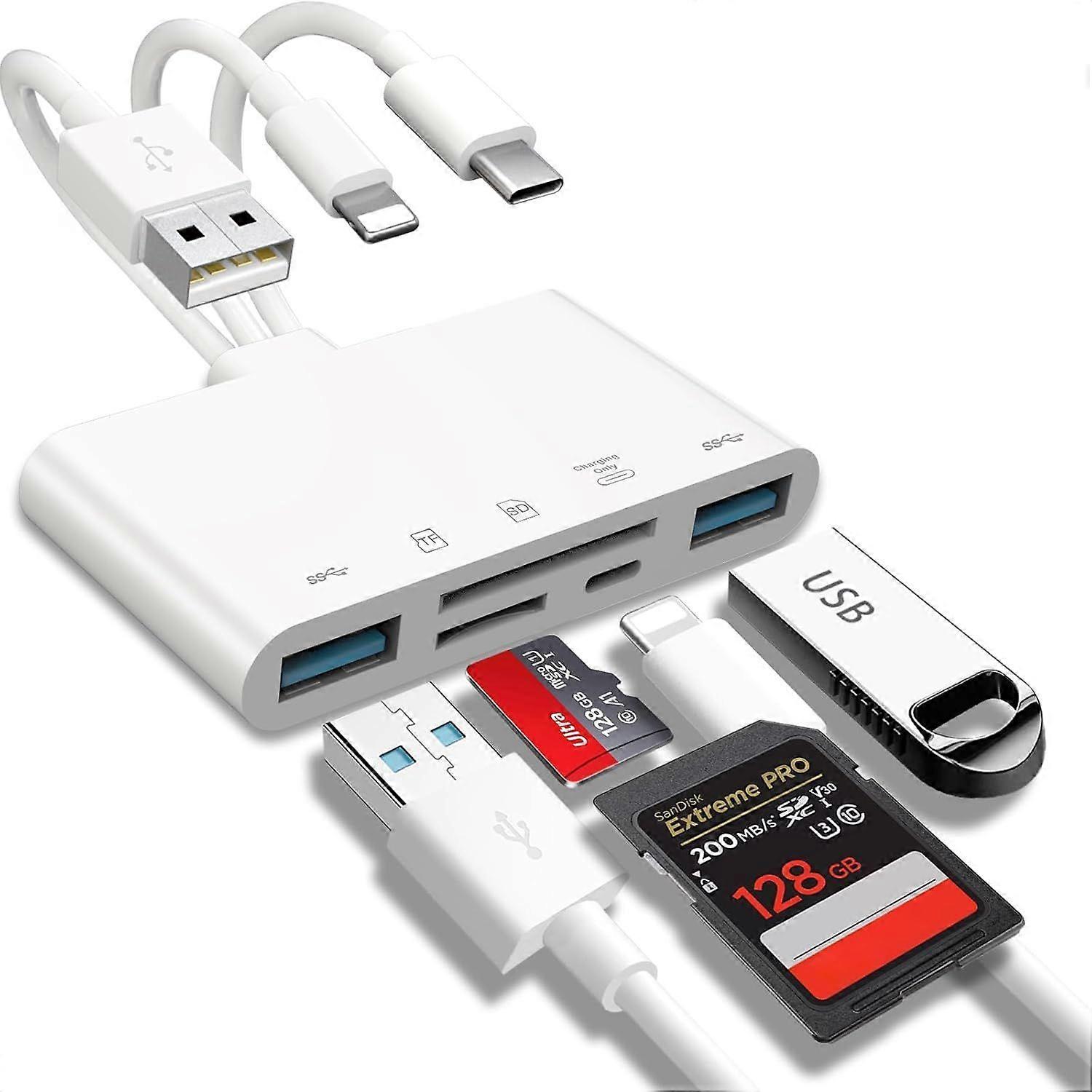 5-in-1 Memory Card Reader, USB OTG Adapter Compatible with USB A USB C Devices, SD Micro SD Card Reader