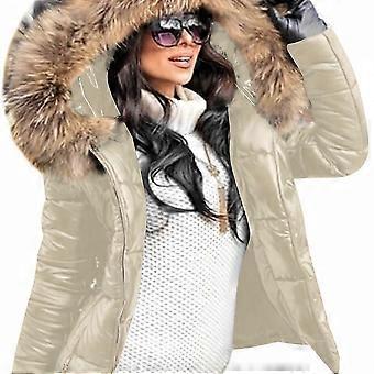 Jaqueta com Capuz Acolchoada para Mulheres de Manga Completa Ajuste Regular, Estilo Esportivo Casaco de Cor Sólida para Outono/Inverno
