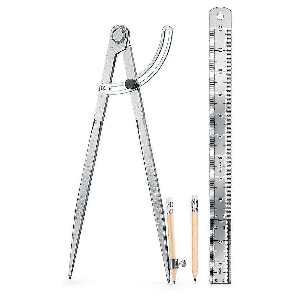 Woodworking Compass Geometry Tool - Professional Locking Drafting Compass with Pencil Holder 200mm