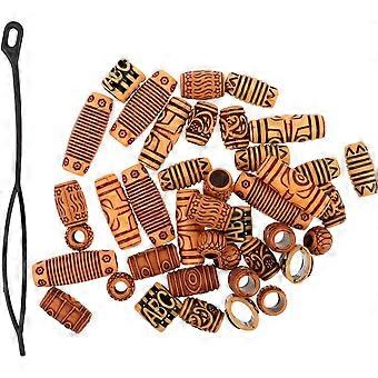 Beads 40Pcs Large Hole Wooden Hair Beads for Braids Lightweight Tube Accessories with Tool for Women Dreadlocks and Beard Styling