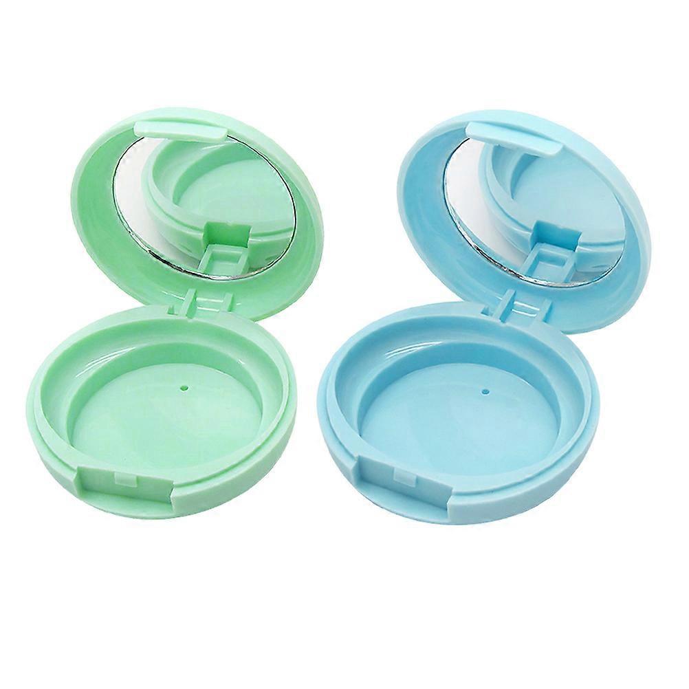 Blue Empty Loose Powder Box for Makeup Use 1Set Set with Mirror