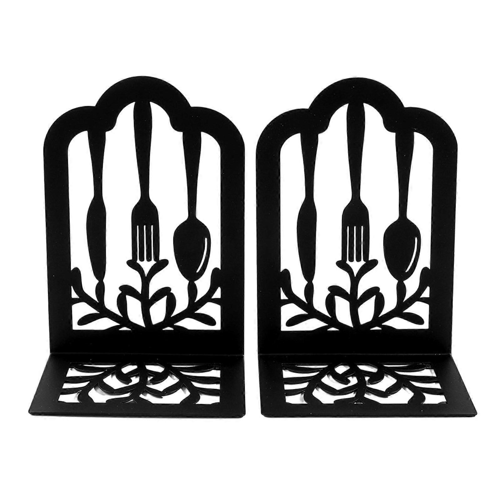 1 Pair Kitchen Metal Decorative Bookend for Shelves, Heavy Duty Non-Skid Book Holder Stand, Black Book Support Stopper for Cookbooks, Desk, Bookshelf,