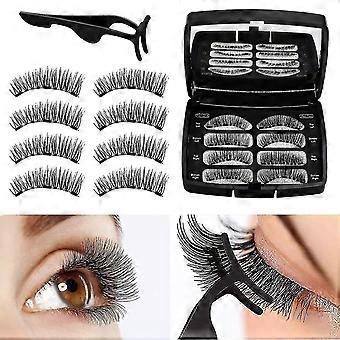 Reusable 3D Magnetic False Eyelashes, 2 Pairs Natural Look No Glue Eyelash Extensions with Tweezers