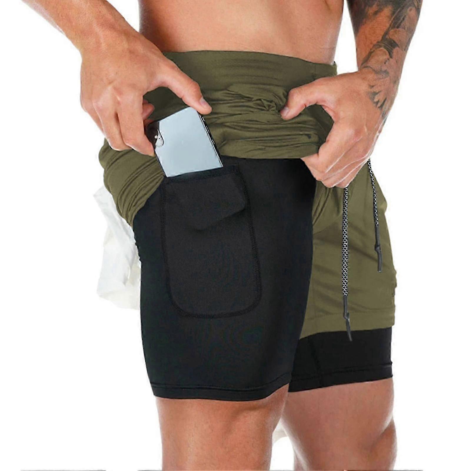 2-in-1 Quick-Dry Multi-Pocket Running Shorts with Drawstring for Men