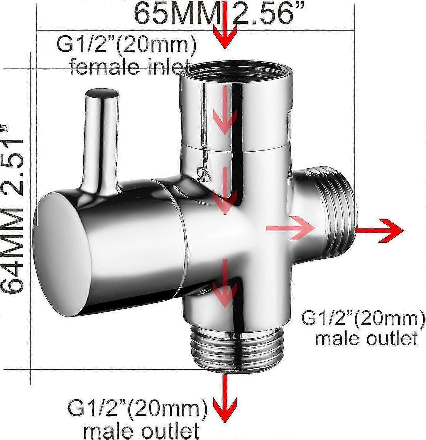 Solid Brass 3 Way Valve G1/2" Hand Shower Shower Components Universal Fitting, Chrome DSF007