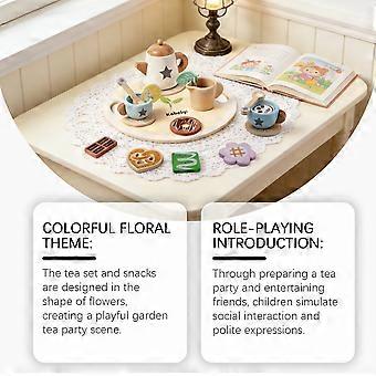 Wooden Afternoon Tea Toy (Flower) Role-Playing Educational Hand Dexterity Training Cute Pretend-Play Toy.LLY3