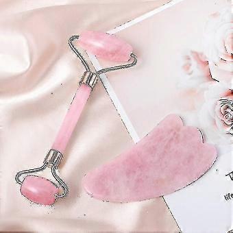 Style 2 Pink 2 in 1 Facial Massage Roller Guasha Board Kit Double Heads Jade Stone Face Lift Skin
