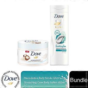 Dove Macadamia & Rice Milk Body Scrub 225ml & Smoothing Care Body Lotion 400ml