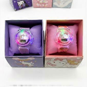 Creative Light-Up Rotating-Display Watch  Cartoon Electronic Watch for Students with Colorful Lights  Cute Gift Box Toy Watch