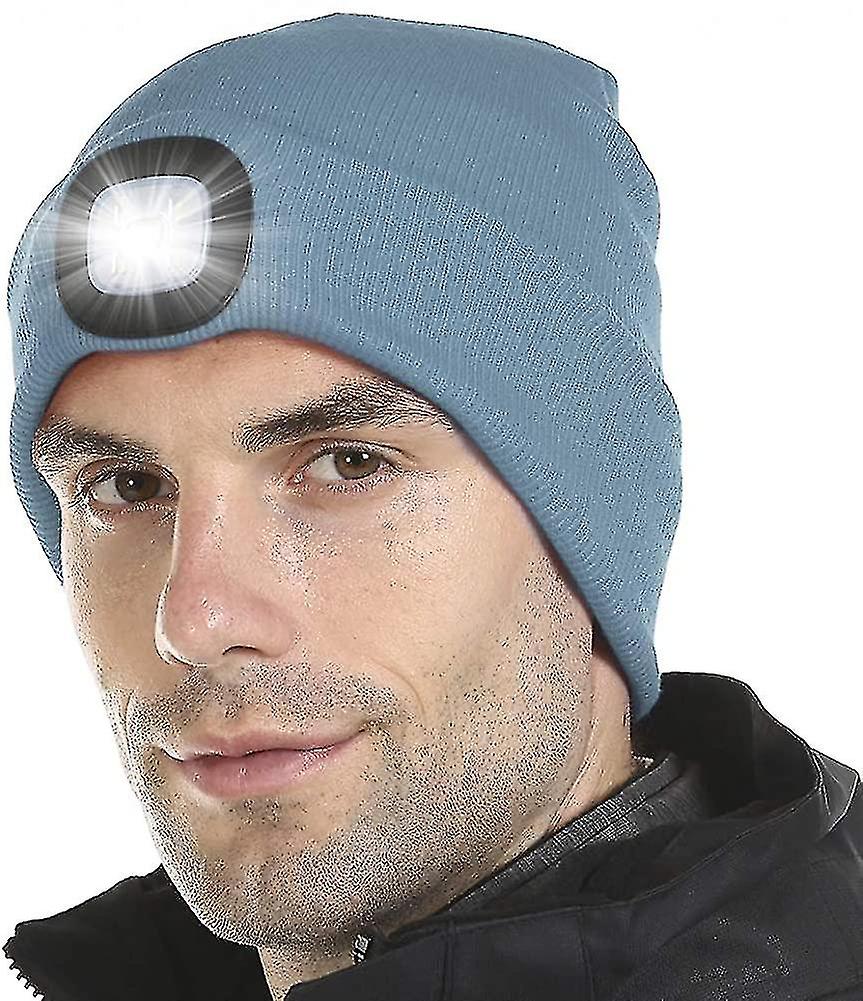 Bonnet unisexe éclairé par LED. Chapeau avec lampe frontale 4 LED rechargeable par USB, mains libres.