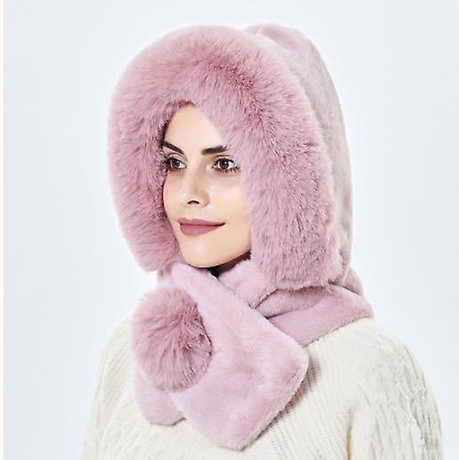 Hat Women's Autumn And Winter Warm Neck Scarf Plus Fluffy Scarf Fashion Ear Protection Windproof Integrated Headgear Outdoor Solid Color Riding Cap