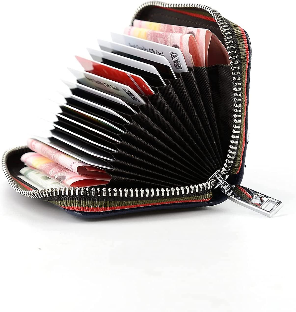 RFID Blocking Leather Credit Card Wallet With Zipper | Large Capacity Card Holder For Men & Women