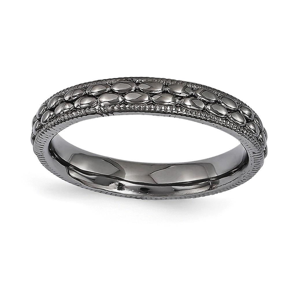 3.5mm 925 Sterling Silver Polished Ruthenium plating Stackable-Ruthenium Plated Patterned Ring-Stackable-Ring for Women